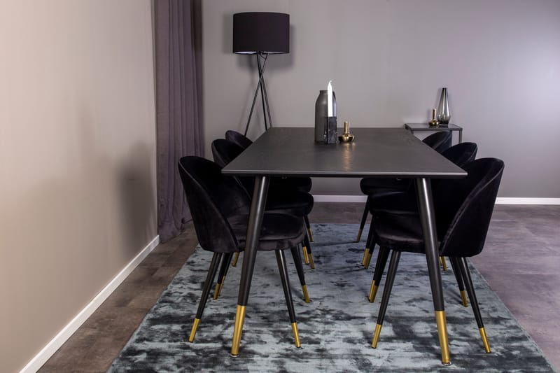 Ruokailuryhmä Venture Home Balisa-ruokailuryhmä 180 cm, suorakaiteen muotoinen, 6 Sedavi-tuolia Musta/KULTA - Huonekalut - Pöytä & ruokailuryhmä - Ruokailuryhmä