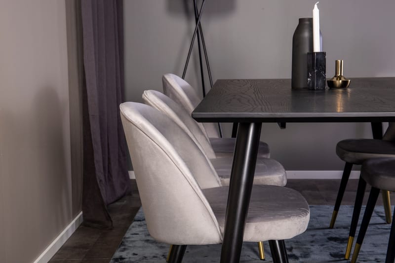 Ruokailuryhmä Venture Home Balisa-ruokailuryhmä 180 cm, suorakaiteen muotoinen, 6 Sedavi-tuolia Musta/KULTA/Vaaleanharmaa - Huonekalut - Pöytä & ruokailuryhmä - Ruokailuryhmä