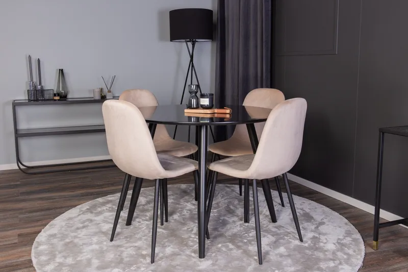 Ruokailuryhmä Venture Home Deandra-ruokailuryhmä 100 cm, pyöreä, 4 Bennie-tuolia Beige/Musta, undefined