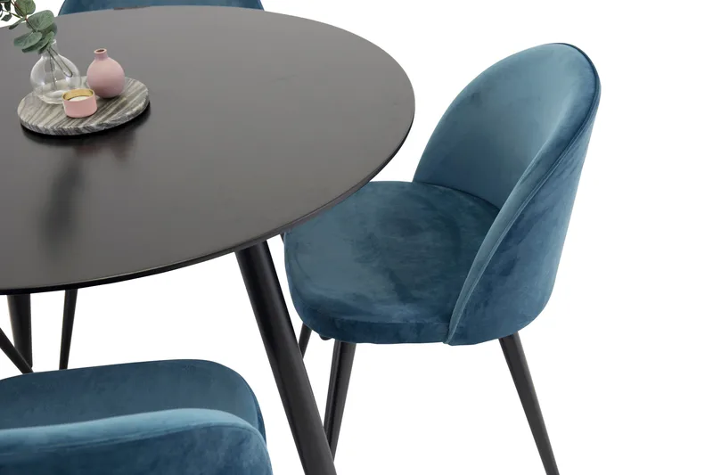 Ruokailuryhmä Venture Home Deandra-ruokailuryhmä 100 cm, pyöreä, 4 Sedavi-tuolia Musta/Sininen, undefined