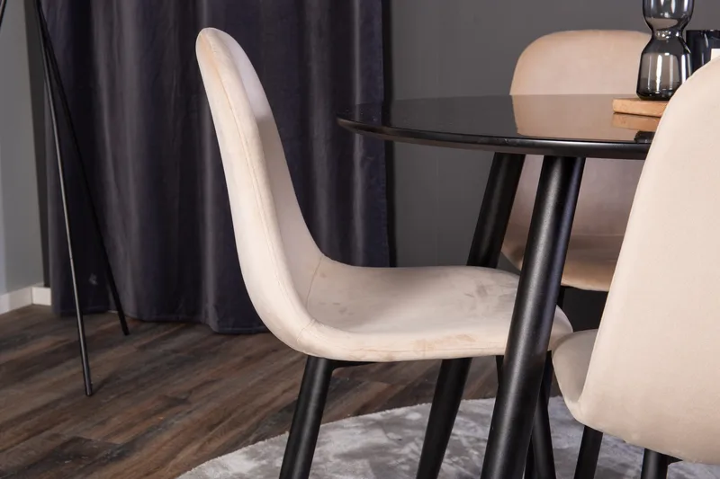 Ruokailuryhmä Venture Home Deandra-ruokailuryhmä 100 cm, pyöreä, 4 Bennie-tuolia Beige/Musta - Huonekalut - Pöytä & ruokailuryhmä - Ruokailuryhmä