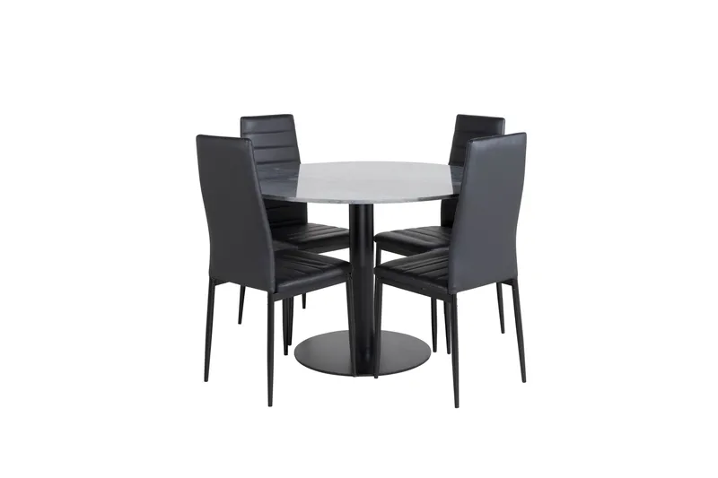 Ruokailuryhmä Venture Home Estelle-ruokailuryhmä 106 cm pyöreä, sisältää 4 Slim-tuolia Musta, undefined