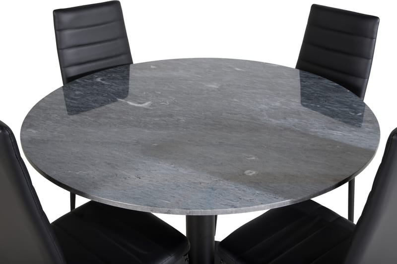 Ruokailuryhmä Venture Home Estelle-ruokailuryhmä 106 cm pyöreä, sisältää 4 Slim-tuolia Musta - Huonekalut - Pöytä & ruokailuryhmä - Ruokailuryhmä