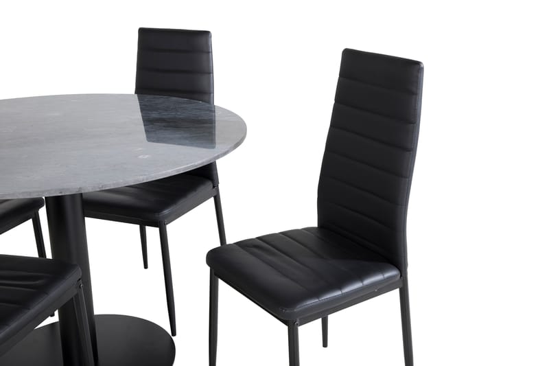 Ruokailuryhmä Venture Home Estelle-ruokailuryhmä 106 cm pyöreä, sisältää 4 Slim-tuolia Musta - Huonekalut - Pöytä & ruokailuryhmä - Ruokailuryhmä