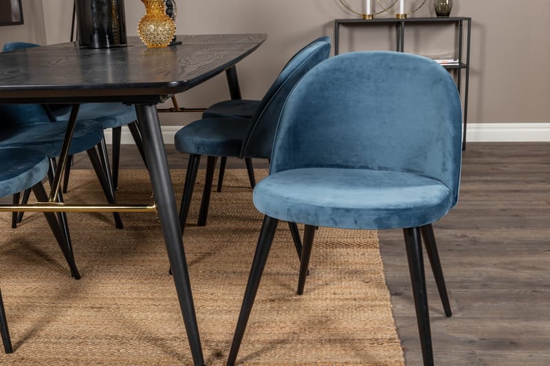 Ruokailuryhmä Venture Home Gold-ruokailuryhmä, jatkettava, 180–220 cm, suorakaiteen muotoinen, 6 Velvet-tuolia Musta/Sininen - Huonekalut - Pöytä & ruokailuryhmä - Ruokailuryhmä