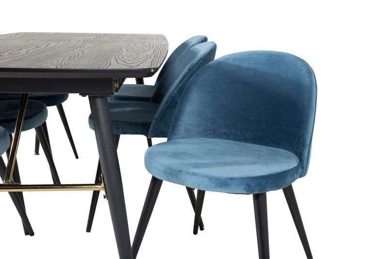 Ruokailuryhmä Venture Home Gold-ruokailuryhmä, jatkettava, 180–220 cm, suorakaiteen muotoinen, 6 Velvet-tuolia Musta/Sininen - Huonekalut - Pöytä & ruokailuryhmä - Ruokailuryhmä