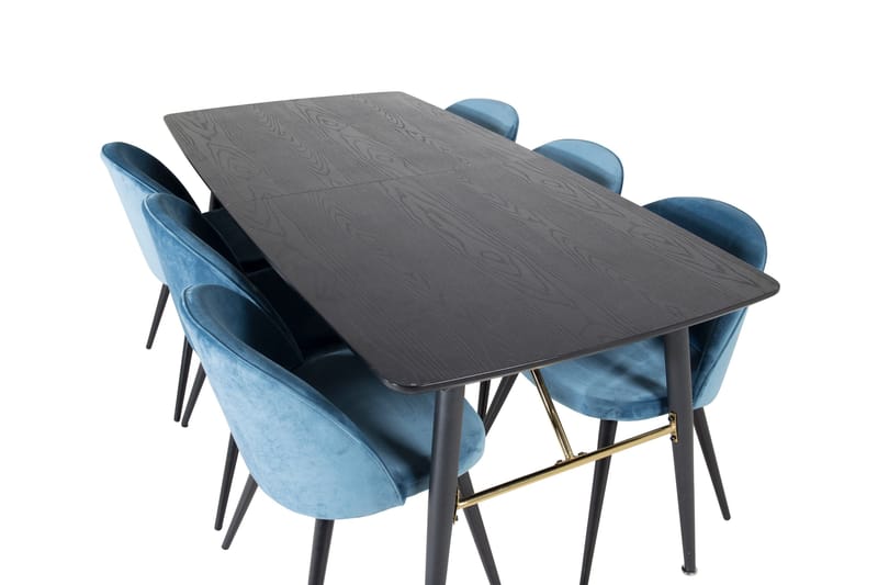 Ruokailuryhmä Venture Home Gold-ruokailuryhmä, jatkettava, 180–220 cm, suorakaiteen muotoinen, 6 Velvet-tuolia Musta/Sininen - Huonekalut - Pöytä & ruokailuryhmä - Ruokailuryhmä