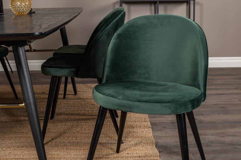 Ruokailuryhmä Venture Home Gold-ruokailuryhmä, jatkettava, 180–220 cm, suorakaiteen muotoinen, 6 Velvet-tuolia Musta/Vihreä - Huonekalut - Pöytä & ruokailuryhmä - Ruokailuryhmä