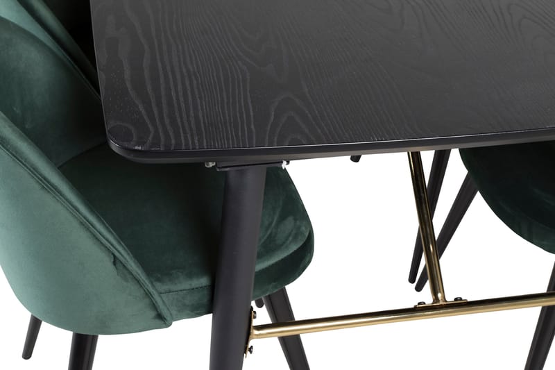 Ruokailuryhmä Venture Home Gold-ruokailuryhmä, jatkettava, 180–220 cm, suorakaiteen muotoinen, 6 Velvet-tuolia Musta/Vihreä - Huonekalut - Pöytä & ruokailuryhmä - Ruokailuryhmä