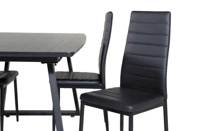 Ruokailuryhmä Venture Home Inca-jatkettava ruokailuryhmä 160 cm suorakaiteen muotoinen, sisältää 4 Slim-tuolia Musta - Huonekalut - Pöytä & ruokailuryhmä - Ruokailuryhmä