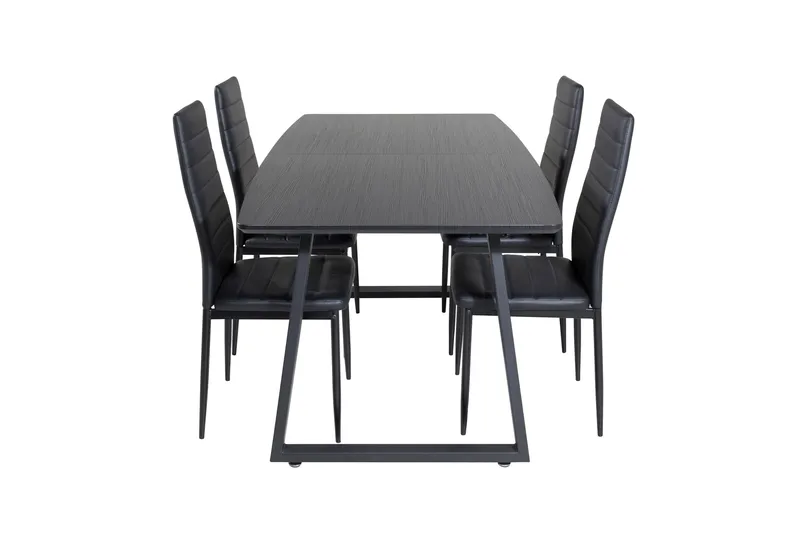 Ruokailuryhmä Venture Home Inca-jatkettava ruokailuryhmä 160 cm suorakaiteen muotoinen, sisältää 4 Slim-tuolia Musta, undefined