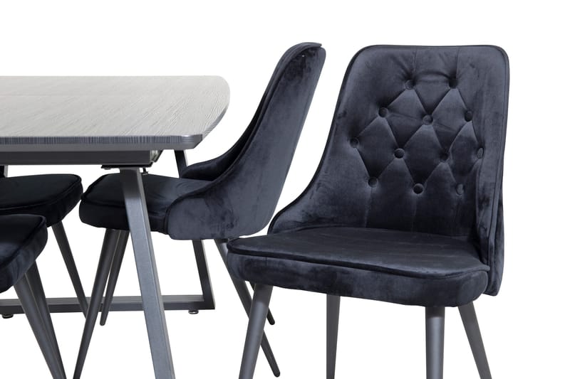 Ruokailuryhmä Venture Home Inca-jatkettava ruokailuryhmä 160 cm suorakaiteen muotoinen, sisältää 4 Velvet Deluxe -tuolia Musta - Huonekalut - Pöytä & ruokailuryhmä - Ruokailuryhmä