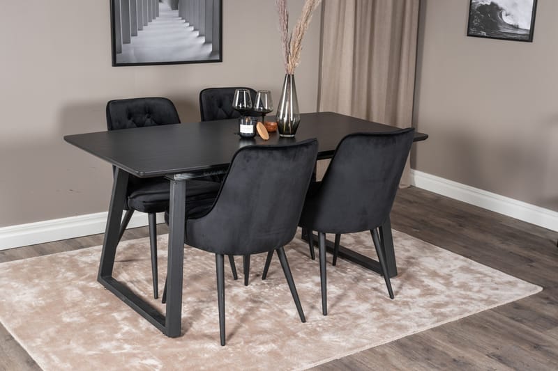 Ruokailuryhmä Venture Home Inca-jatkettava ruokailuryhmä 160 cm suorakaiteen muotoinen, sisältää 4 Velvet Deluxe -tuolia Musta - Huonekalut - Pöytä & ruokailuryhmä - Ruokailuryhmä