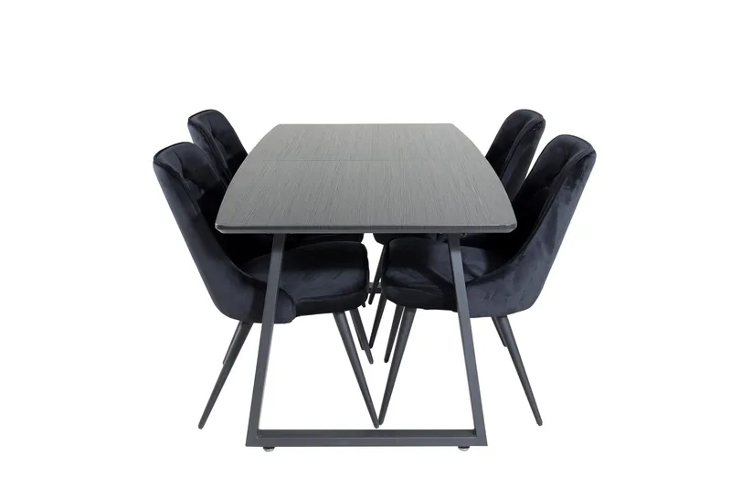 Ruokailuryhmä Venture Home Inca-jatkettava ruokailuryhmä 160 cm suorakaiteen muotoinen, sisältää 4 Velvet Deluxe -tuolia Musta, undefined