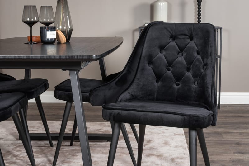 Ruokailuryhmä Venture Home Inca-jatkettava ruokailuryhmä 160 cm suorakaiteen muotoinen, sisältää 4 Velvet Deluxe -tuolia Musta - Huonekalut - Pöytä & ruokailuryhmä - Ruokailuryhmä