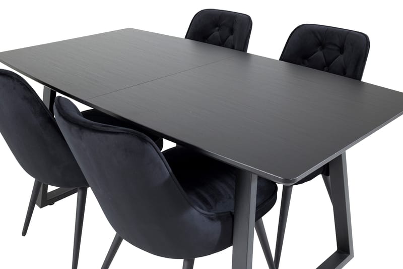 Ruokailuryhmä Venture Home Inca-jatkettava ruokailuryhmä 160 cm suorakaiteen muotoinen, sisältää 4 Velvet Deluxe -tuolia Musta - Huonekalut - Pöytä & ruokailuryhmä - Ruokailuryhmä