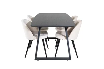 Ruokailuryhmä Venture Home Inca-jatkettava ruokailuryhmä 160 cm suorakaiteen muotoinen, sisältää 4 Velvet-tuolia Beige/Musta