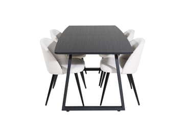 Ruokailuryhmä Venture Home Inca-jatkettava ruokailuryhmä 160 cm suorakaiteen muotoinen, sisältää 4 Velvet-tuolia Beige/musta2
