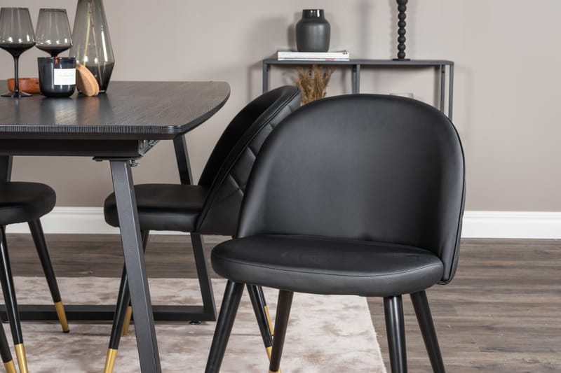 Ruokailuryhmä Venture Home Inca-jatkettava ruokailuryhmä 160 cm suorakaiteen muotoinen, sisältää 4 Velvet-tuolia Musta - Huonekalut - Pöytä & ruokailuryhmä - Ruokailuryhmä
