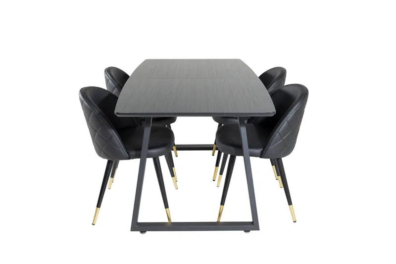 Ruokailuryhmä Venture Home Inca-jatkettava ruokailuryhmä 160 cm suorakaiteen muotoinen, sisältää 4 Velvet-tuolia Musta, undefined