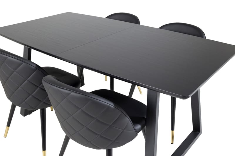 Ruokailuryhmä Venture Home Inca-jatkettava ruokailuryhmä 160 cm suorakaiteen muotoinen, sisältää 4 Velvet-tuolia Musta - Huonekalut - Pöytä & ruokailuryhmä - Ruokailuryhmä