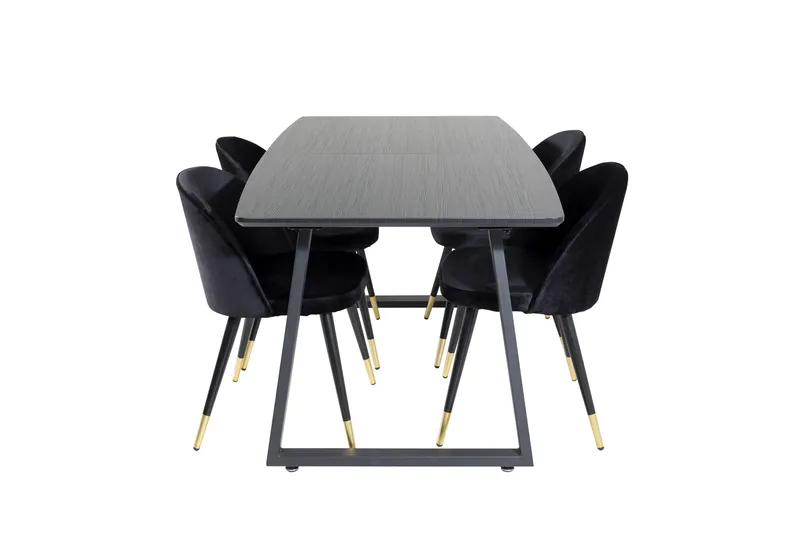 Ruokailuryhmä Venture Home Inca-jatkettava ruokailuryhmä 160 cm suorakaiteen muotoinen, sisältää 4 Velvet-tuolia Musta2, undefined