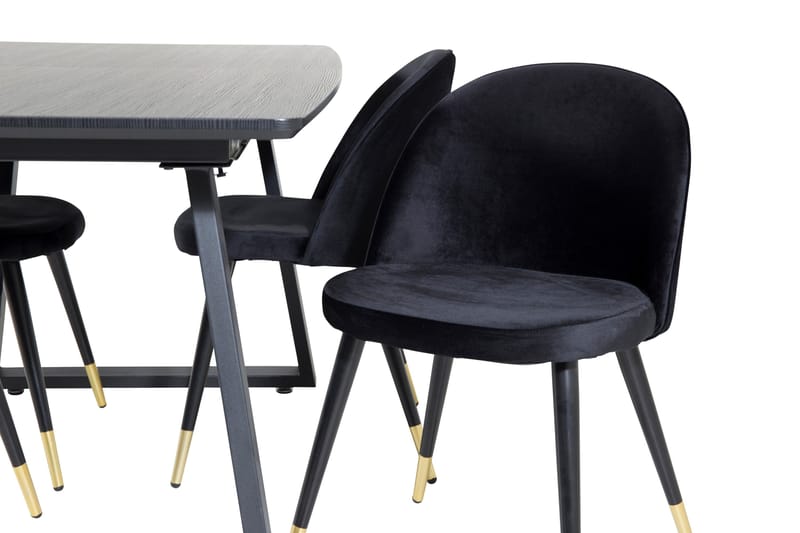 Ruokailuryhmä Venture Home Inca-jatkettava ruokailuryhmä 160 cm suorakaiteen muotoinen, sisältää 4 Velvet-tuolia Musta2 - Huonekalut - Pöytä & ruokailuryhmä - Ruokailuryhmä