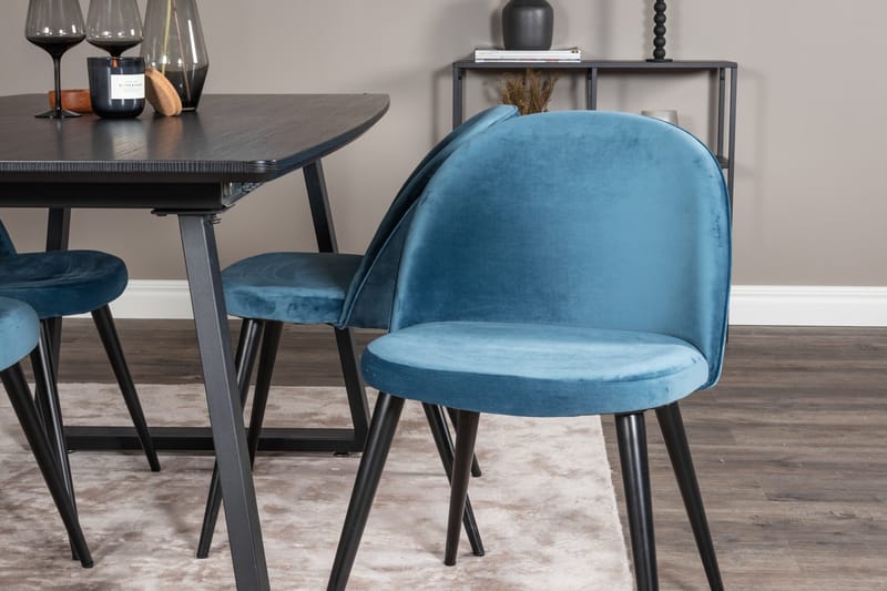 Ruokailuryhmä Venture Home Inca-jatkettava ruokailuryhmä 160 cm suorakaiteen muotoinen, sisältää 4 Velvet-tuolia Musta/Sininen - Huonekalut - Pöytä & ruokailuryhmä - Ruokailuryhmä