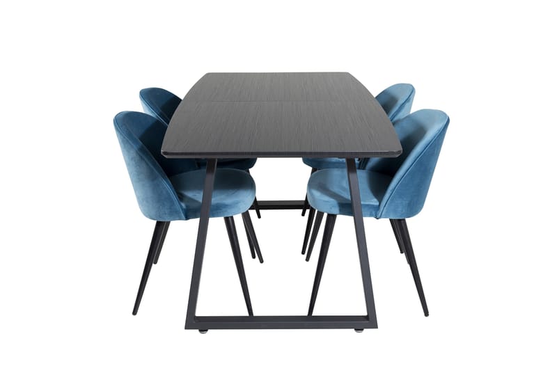 Ruokailuryhmä Venture Home Inca-jatkettava ruokailuryhmä 160 cm suorakaiteen muotoinen, sisältää 4 Velvet-tuolia Musta/Sininen, undefined