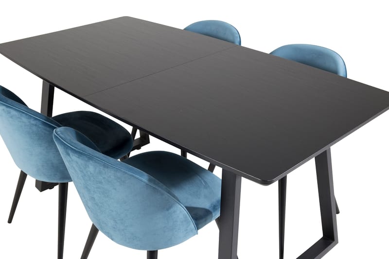 Ruokailuryhmä Venture Home Inca-jatkettava ruokailuryhmä 160 cm suorakaiteen muotoinen, sisältää 4 Velvet-tuolia Musta/Sininen - Huonekalut - Pöytä & ruokailuryhmä - Ruokailuryhmä