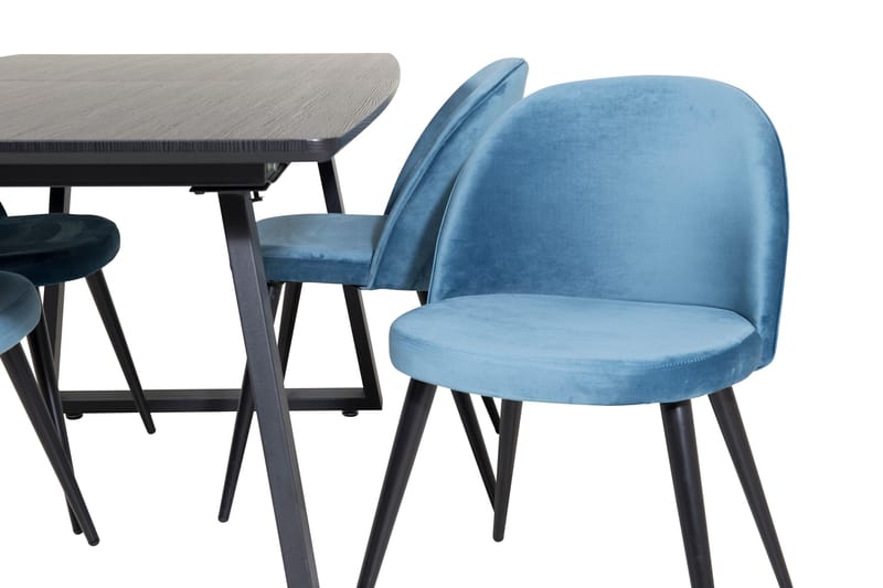 Ruokailuryhmä Venture Home Inca-jatkettava ruokailuryhmä 160 cm suorakaiteen muotoinen, sisältää 4 Velvet-tuolia Musta/Sininen - Huonekalut - Pöytä & ruokailuryhmä - Ruokailuryhmä