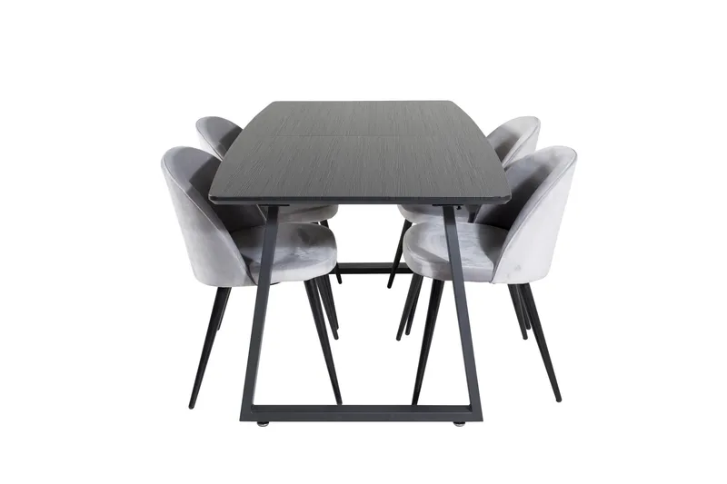 Ruokailuryhmä Venture Home Inca-jatkettava ruokailuryhmä 160 cm suorakaiteen muotoinen, sisältää 4 Velvet-tuolia Musta/Vaaleanharmaa, undefined