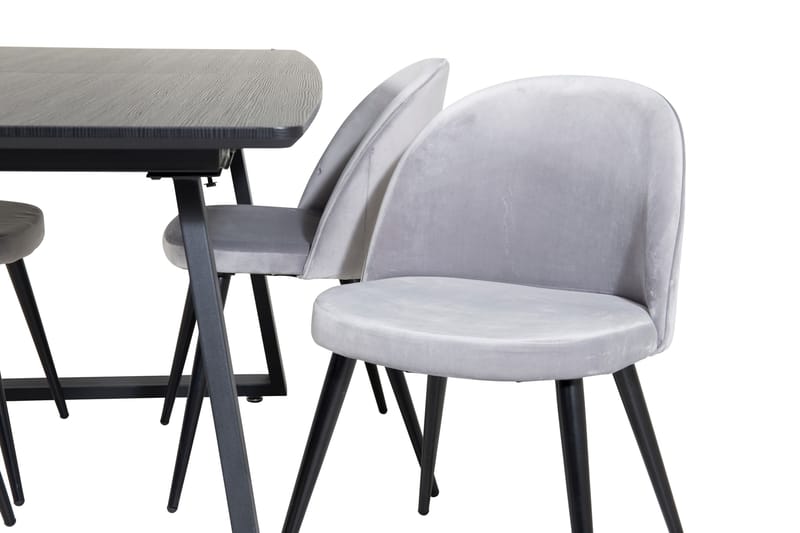 Ruokailuryhmä Venture Home Inca-jatkettava ruokailuryhmä 160 cm suorakaiteen muotoinen, sisältää 4 Velvet-tuolia Musta/Vaaleanharmaa - Huonekalut - Pöytä & ruokailuryhmä - Ruokailuryhmä