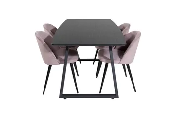Ruokailuryhmä Venture Home Inca-jatkettava ruokailuryhmä 160 cm suorakaiteen muotoinen, sisältää 4 Velvet-tuolia Musta/vaaleanpunainen2
