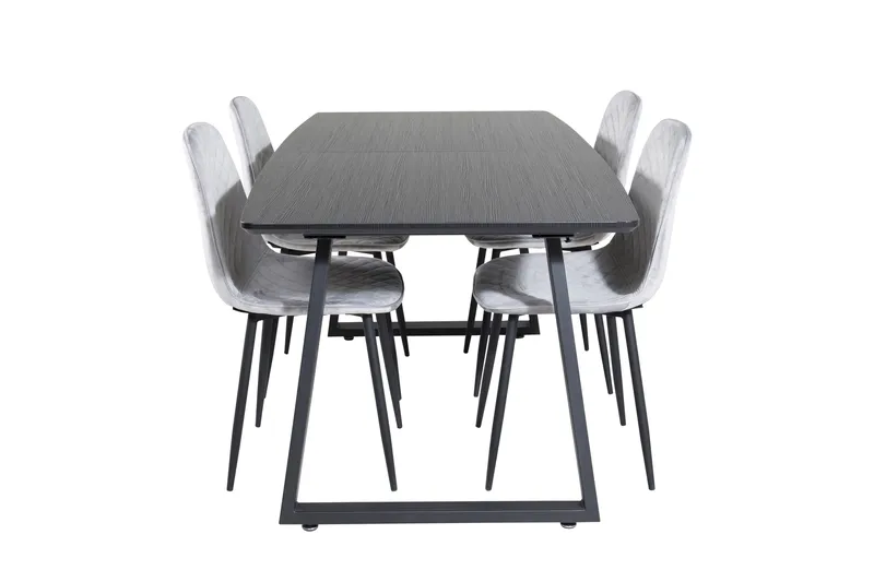 Ruokailuryhmä Venture Home Inca-jatkettava ruokailuryhmä 160 cm suorakaiteen muotoinen, sisältää 4 Polar-tuolia Musta/harmaa, undefined