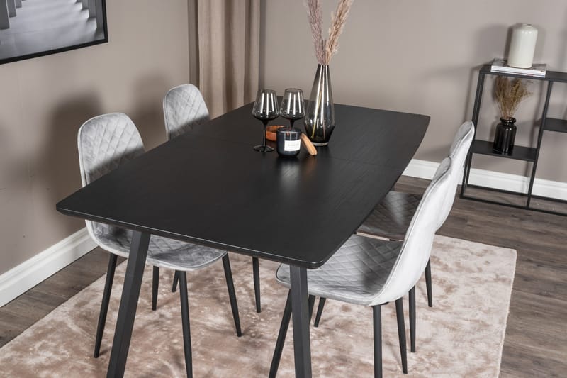 Ruokailuryhmä Venture Home Inca-jatkettava ruokailuryhmä 160 cm suorakaiteen muotoinen, sisältää 4 Polar-tuolia Musta/harmaa - Huonekalut - Pöytä & ruokailuryhmä - Ruokailuryhmä