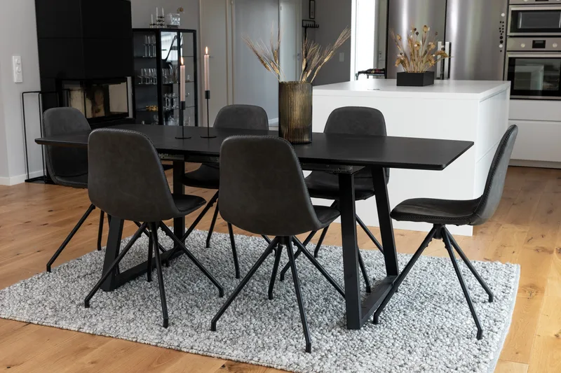 Ruokailuryhmä Venture Home Inca-jatkettava ruokailuryhmä 160 cm suorakaiteen muotoinen, sisältää 6 Polar-tuolia Musta - Huonekalut - Pöytä & ruokailuryhmä - Ruokailuryhmä