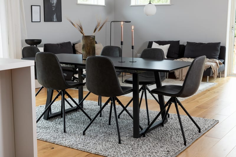 Ruokailuryhmä Venture Home Inca-jatkettava ruokailuryhmä 160 cm suorakaiteen muotoinen, sisältää 6 Polar-tuolia Musta - Huonekalut - Pöytä & ruokailuryhmä - Ruokailuryhmä