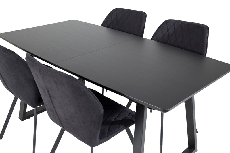 Ruokailuryhmä Venture Home Inca-ruokailuryhmä, jatkettava, 160 cm, suorakaiteen muotoinen, 4 Gemma-tuolia Musta - Huonekalut - Pöytä & ruokailuryhmä - Ruokailuryhmä