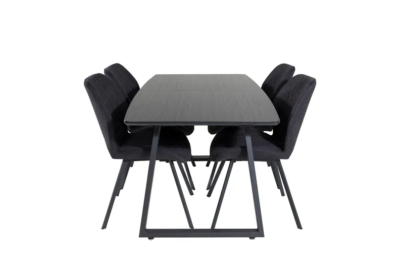 Ruokailuryhmä Venture Home Inca-ruokailuryhmä, jatkettava, 160 cm, suorakaiteen muotoinen, 4 Gemma-tuolia Musta, undefined
