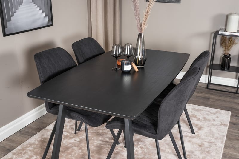 Ruokailuryhmä Venture Home Inca-ruokailuryhmä, jatkettava, 160 cm, suorakaiteen muotoinen, 4 Gemma-tuolia Musta - Huonekalut - Pöytä & ruokailuryhmä - Ruokailuryhmä