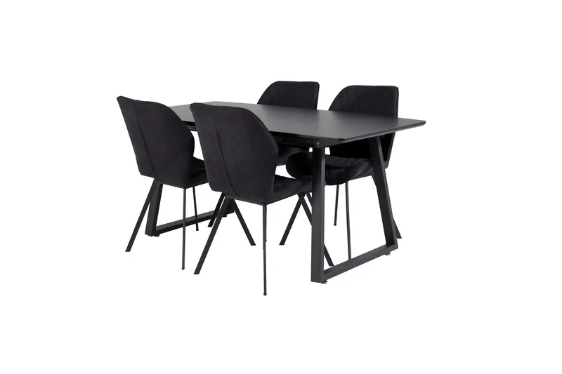 Ruokailuryhmä Venture Home Inca-ruokailuryhmä, jatkettava, 160 cm, suorakaiteen muotoinen, 4 Gemma-tuolia Musta - Huonekalut - Pöytä & ruokailuryhmä - Ruokailuryhmä