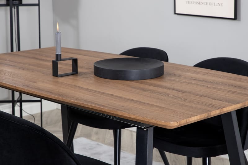Ruokailuryhmä Venture Home Inca-ruokailuryhmä 160 cm, suorakaiteen muotoinen, 4 Velvet-tuolia Musta/Luonnonväri - Huonekalut - Pöytä & ruokailuryhmä - Ruokailuryhmä