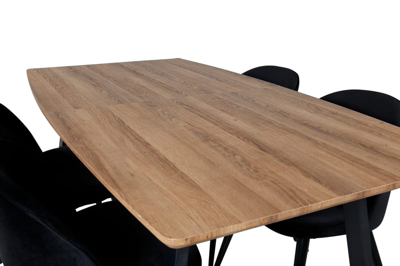 Ruokailuryhmä Venture Home Inca-ruokailuryhmä 160 cm, suorakaiteen muotoinen, 4 Velvet-tuolia Musta/Luonnonväri - Huonekalut - Pöytä & ruokailuryhmä - Ruokailuryhmä