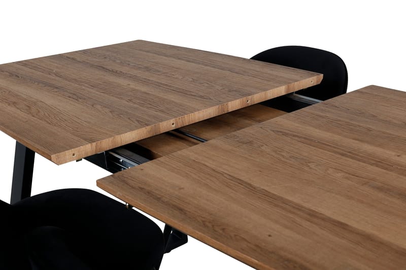 Ruokailuryhmä Venture Home Inca-ruokailuryhmä 160 cm, suorakaiteen muotoinen, 4 Velvet-tuolia Musta/Luonnonväri - Huonekalut - Pöytä & ruokailuryhmä - Ruokailuryhmä