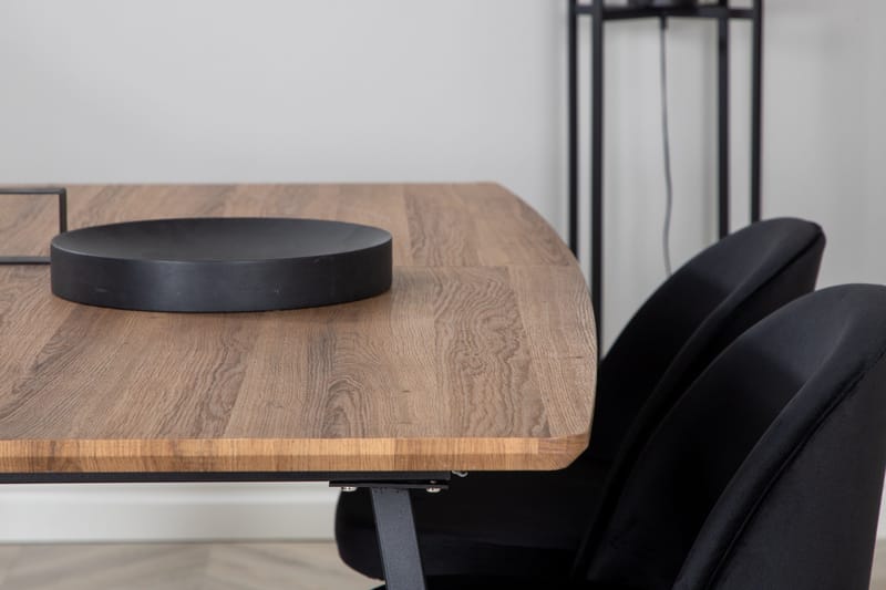 Ruokailuryhmä Venture Home Inca-ruokailuryhmä 160 cm, suorakaiteen muotoinen, 4 Velvet-tuolia Musta/Luonnonväri - Huonekalut - Pöytä & ruokailuryhmä - Ruokailuryhmä