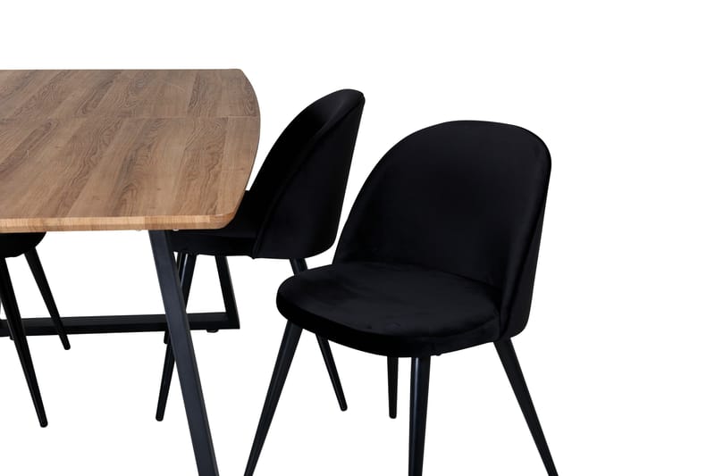 Ruokailuryhmä Venture Home Inca-ruokailuryhmä 160 cm, suorakaiteen muotoinen, 4 Velvet-tuolia Musta/Luonnonväri - Huonekalut - Pöytä & ruokailuryhmä - Ruokailuryhmä