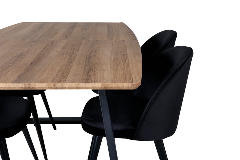 Ruokailuryhmä Venture Home Inca-ruokailuryhmä 160 cm, suorakaiteen muotoinen, 4 Velvet-tuolia Musta/Luonnonväri - Huonekalut - Pöytä & ruokailuryhmä - Ruokailuryhmä