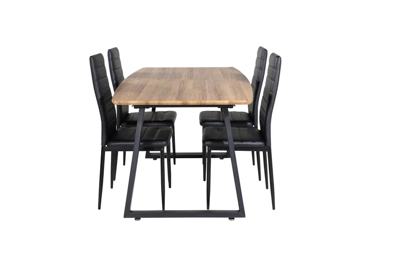 Ruokailuryhmä Venture Home Inca-ruokailuryhmä 160 cm suorakaiteen muotoinen, sisältää 4 Slim-tuolia Musta/Luonnonväri, undefined