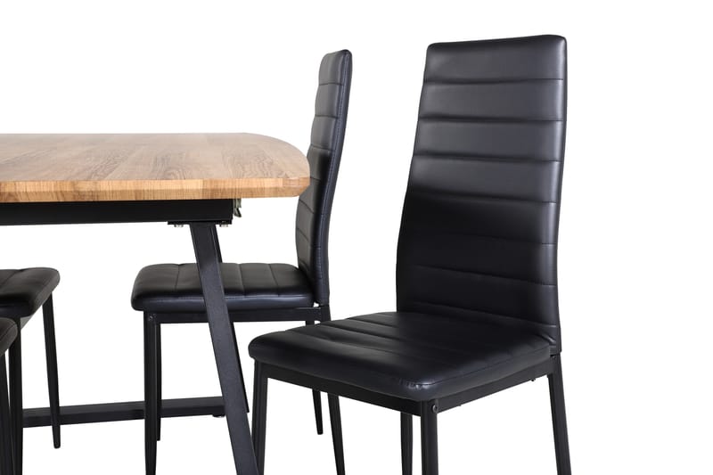 Ruokailuryhmä Venture Home Inca-ruokailuryhmä 160 cm suorakaiteen muotoinen, sisältää 4 Slim-tuolia Musta/Luonnonväri - Huonekalut - Pöytä & ruokailuryhmä - Ruokailuryhmä